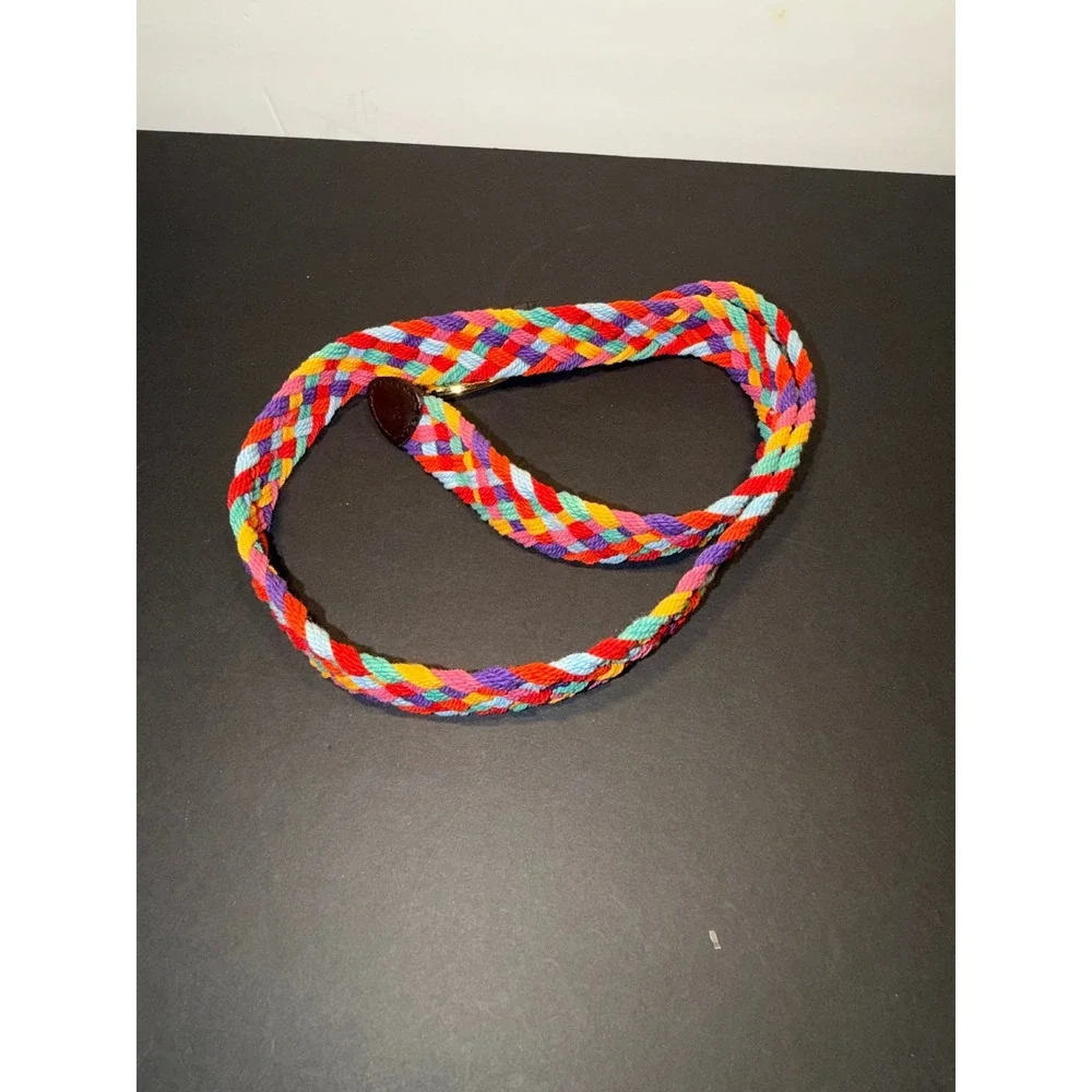 Rainbow Braided Woven Belt Gold Buckle Multi Color Size Large 1 Inch Wide